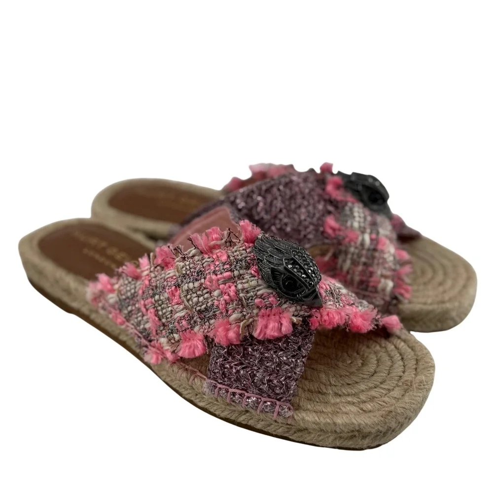 Kurt Geiger Womens 7 Kensington X Espadrille Slide Pink Tweed‎ Eagle Head Sandal